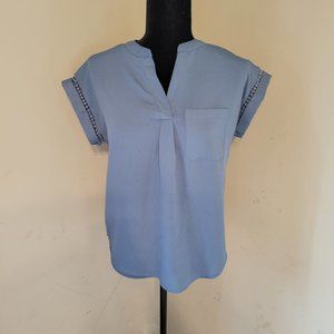Haute Monde Short Sleeve Blue Spring Blouse